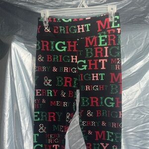 Festive “Merry & Bright” Christmas themed velour leggings